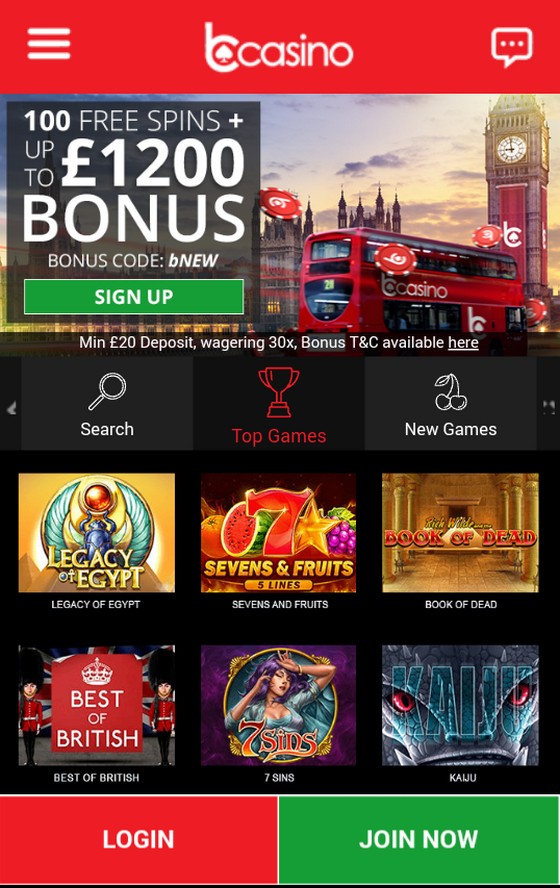 bCasino mobile site