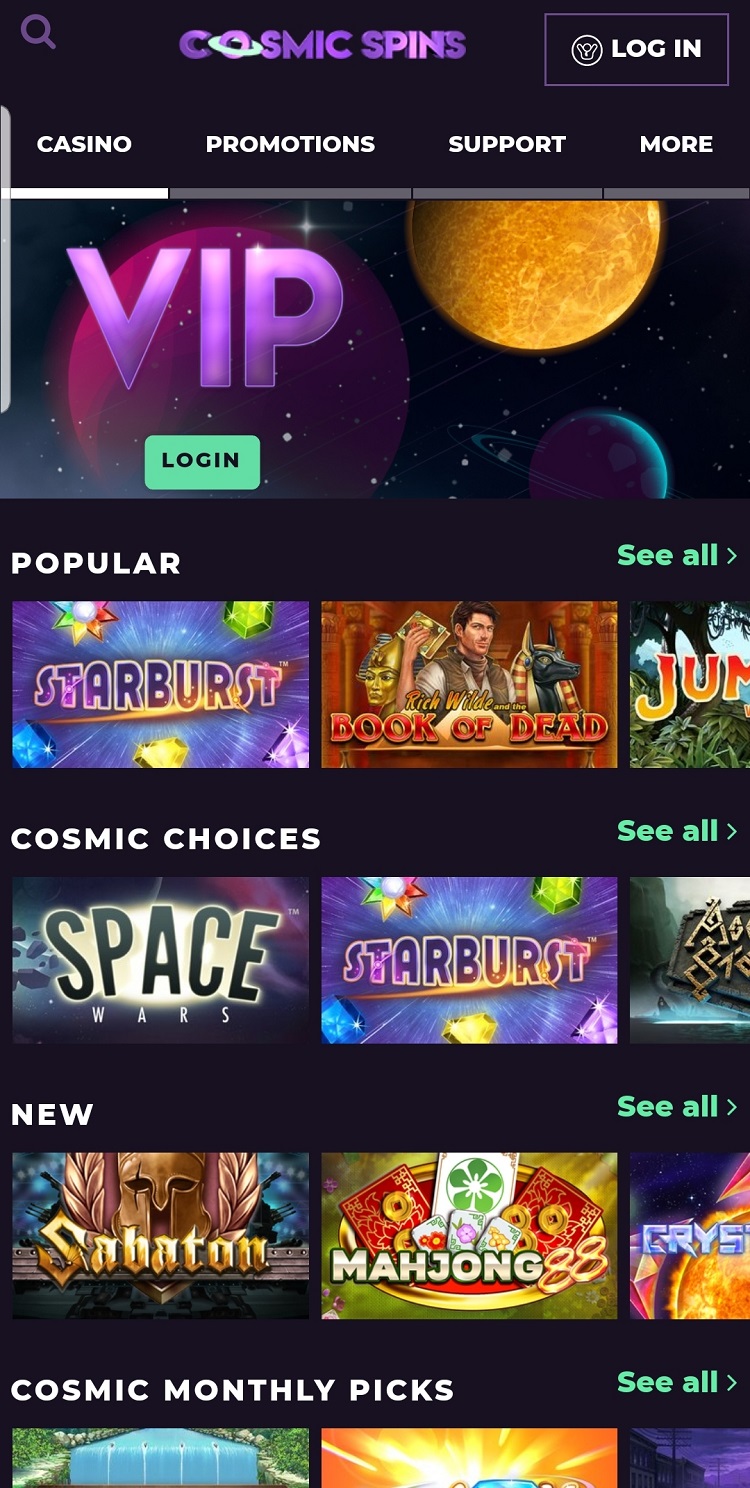 Cosmic Spins Casino Mobile