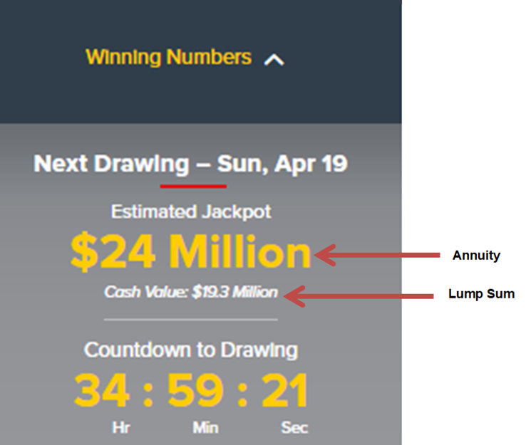 A picture of the widget from the powerball website that shows how much the jackpot is