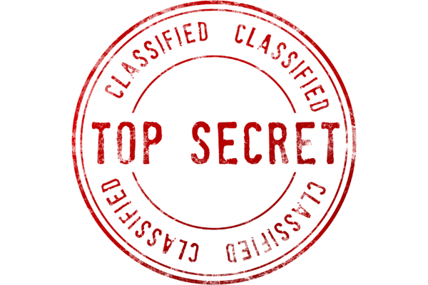 A picture of a rubber stamp print that says "top secret, classified"