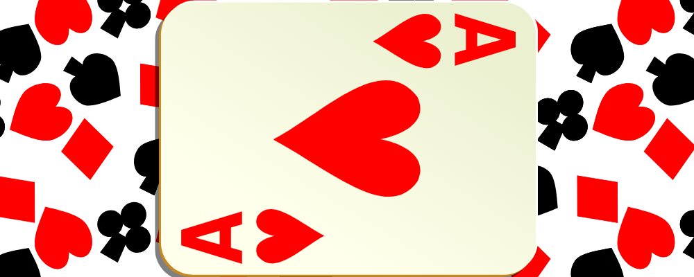 A picture of the Ace of hearts on it's side with a background that has the icons for each of the suits of cards, i.e., diamonds, spades, hearts and clubs 