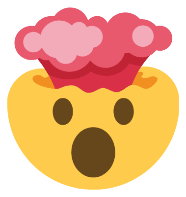 Gambar emoji mindblown.  Itu memiliki uap yang keluar dari atas kepalanya, yang meledak terbuka dan memiliki wajah terkejut. 